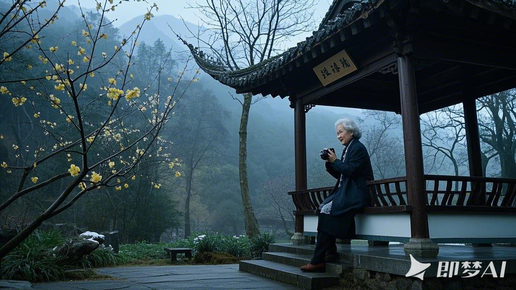 全景，山园，画面整体虚化处理，突出意境。轻微的风声，冬季，树上没有树叶，一古亭边.jpeg