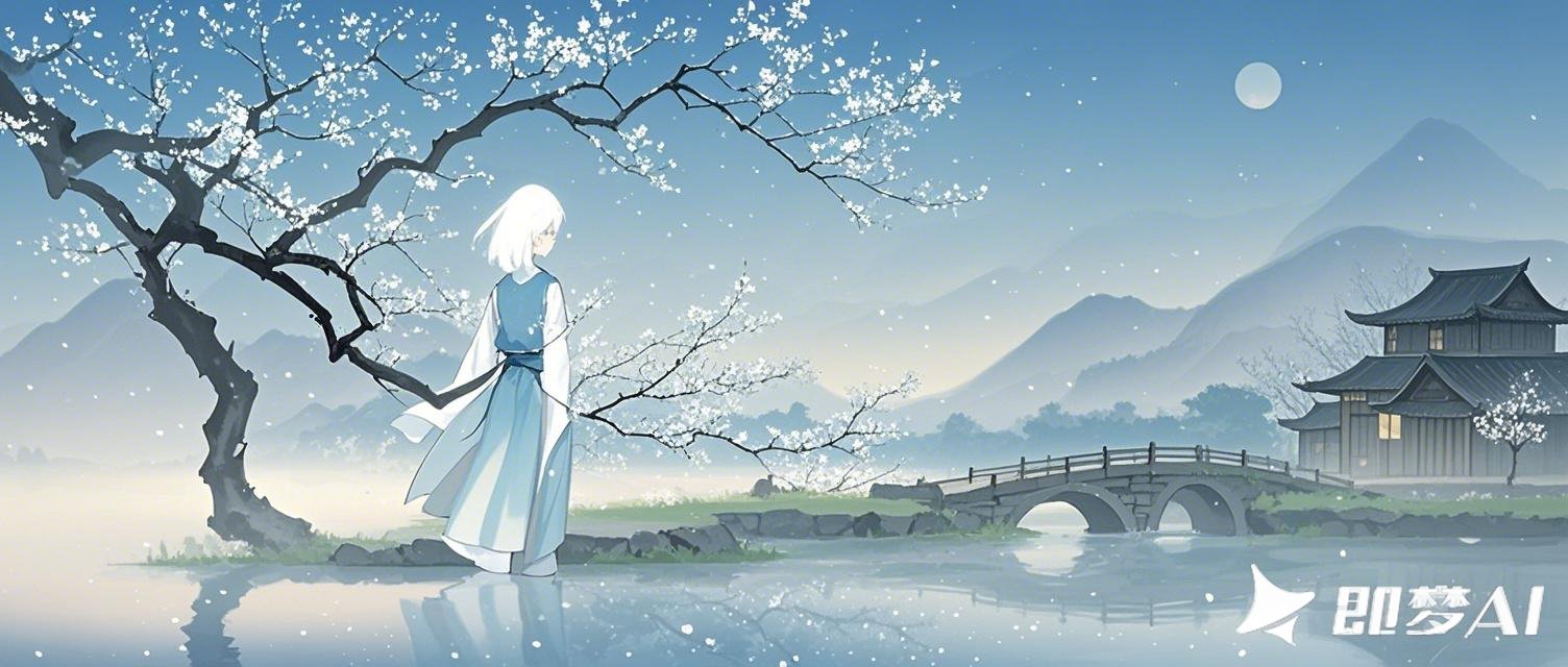 大写意，极淡吹墨，水墨艺术融合成空灵，孤寂，山水意境，大广角。，月亮，极简，现代.jpeg