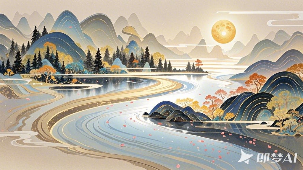 意境构图，水墨晕染，炫彩国风，一条河水流淌。林下漏月光，疏疏如残雪 (3).jpeg