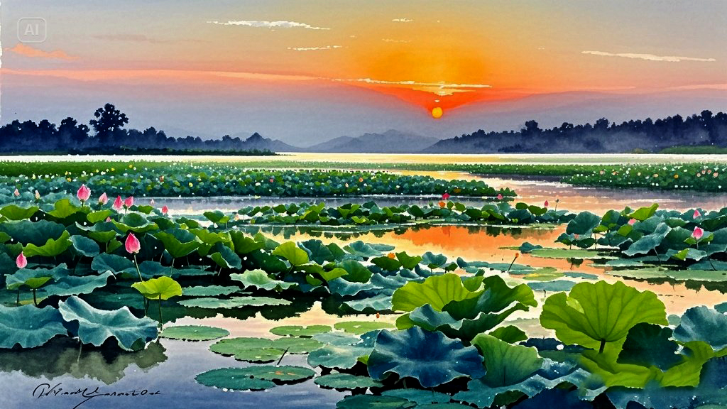 jimeng-2025-06-30-7831-日出江花红胜火，春来江水绿如兰，水彩，高质量的画面，更多.jpg