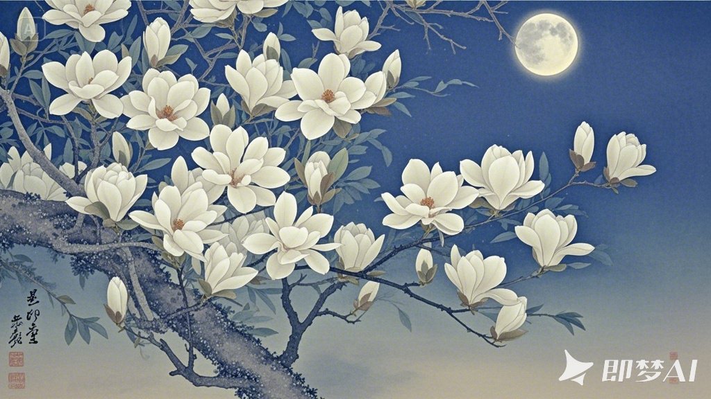 月光下的白玉兰，唯美、高清、沥粉工笔画。 (2).jpeg