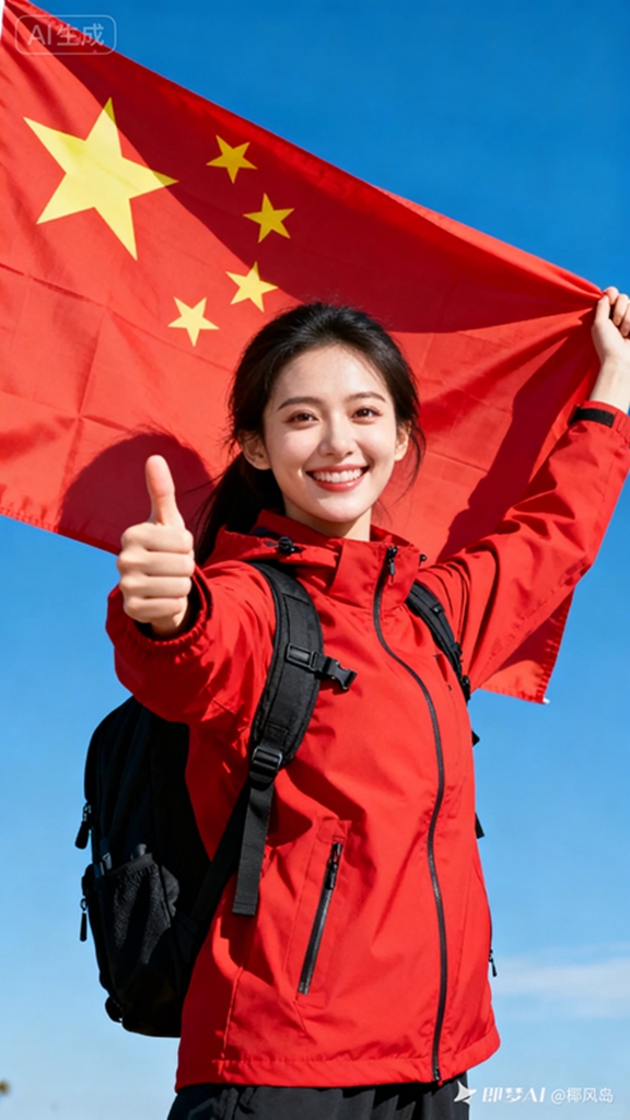 jimeng-2025-09-27-2620-核心提示词： 一位身着红色外套的年轻女性，背着黑色背包，手.jpg