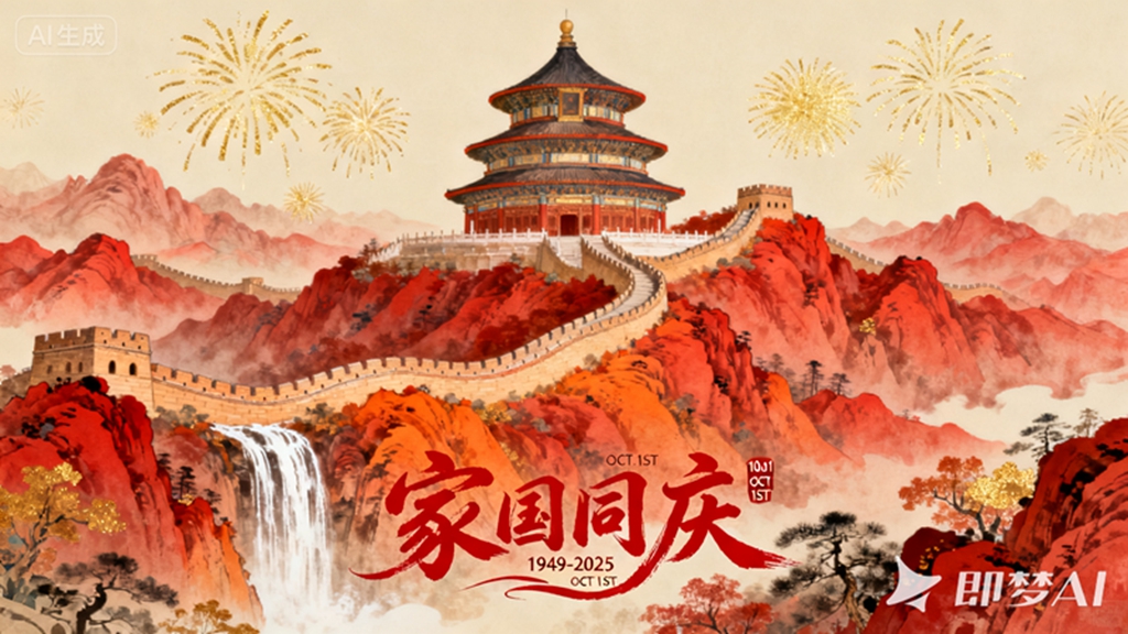 jimeng-2025-09-25-9254-创作一幅国风工笔风格的国庆主题插画，采用纵向全景视角展现.jpg